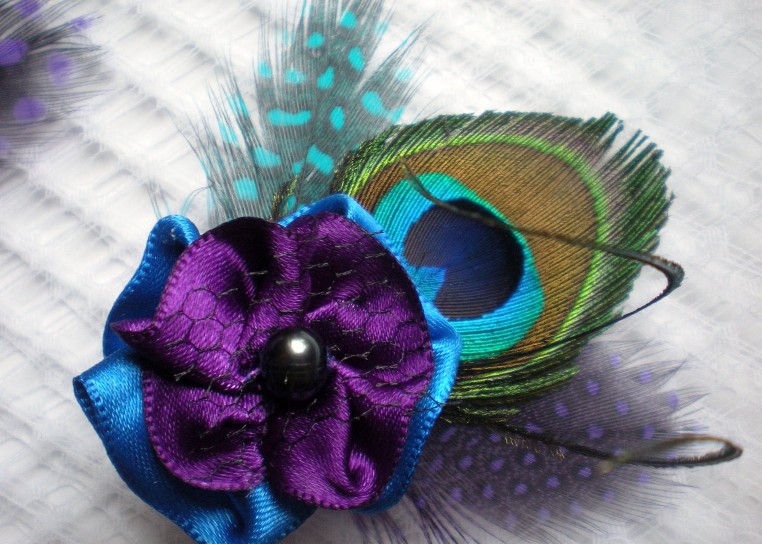 6 bridesmaid's purple blue flower hair clips peacock | Etsy