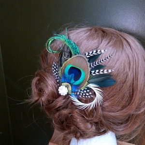 Bridal peacock hair accessories, feather clip