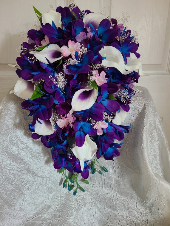 Galaxy Orchid Bridal Bouquet Purple Blue Island Orchid Bouquet