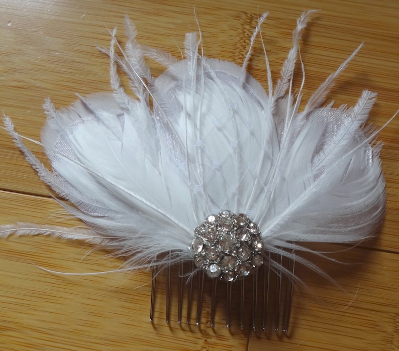 Bridal Feather Hair Piece Accented With a Beautiful Etsy