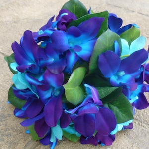Galaxy orchid, purpl blue, turquoise bridesmaids bouquet, small bridal bouquet, toss away bouquet