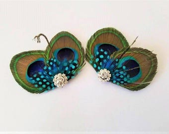 Peacock Shoe Clips Wedding Accessory Feather Embellishment Bridal Footwear Elegant Accent Purple  Decoration Customizable Adornment Guinea