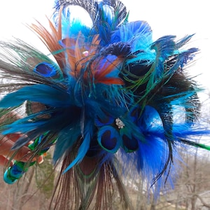 Peacock bridal bouquet, accented with rhinestones, floral feather bouquet