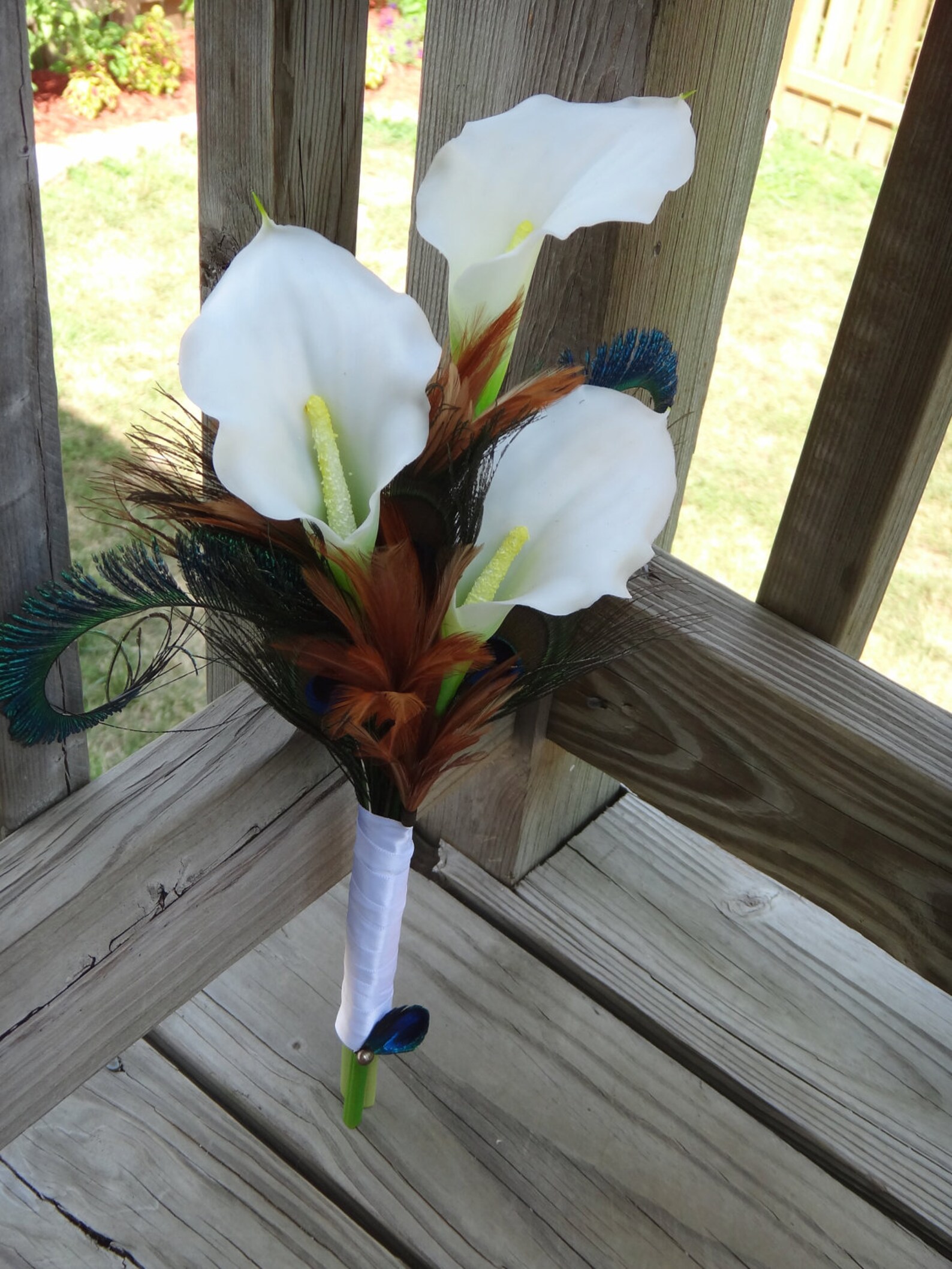 Simple Calla Lily Bridesmaid Bouquet With White and Peacock Etsy