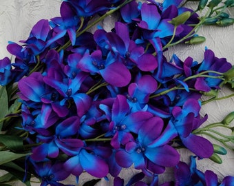 Galaxy orchid stems, 4-100 stems artificial purple blue orchids, Singapore orchids, island orchid, silk flowers, fabric