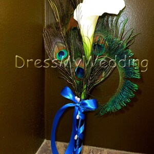 Bridesmaids Calla Lily Peacock Feather Bouquet, Customize to Match Your ...
