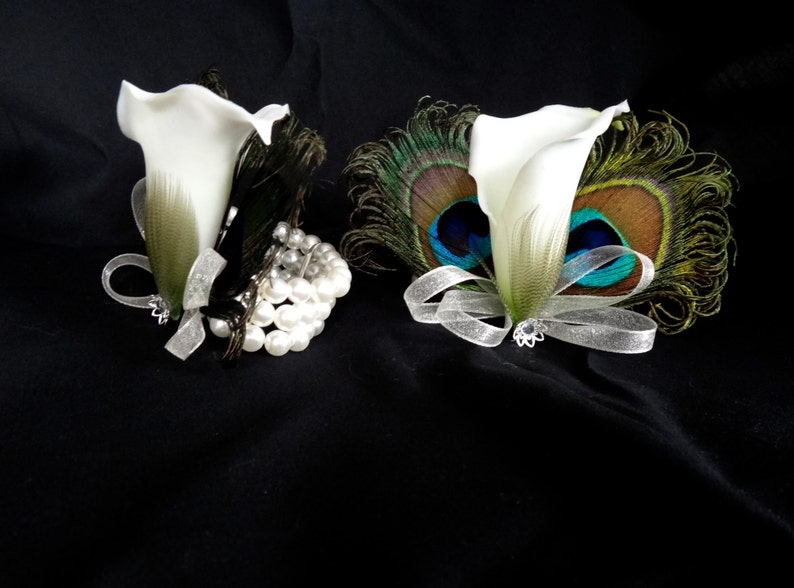 Calla Lily Wrist Corsage With Pearl Bracelet Customize Calla Etsy
