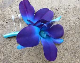 Purple blue orchid corsage, galaxy orchid, boutonniere, wedding corsage, prom
