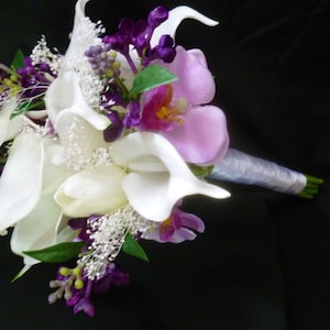 Tulip, calla, orchid, lilac, small bouquet, bridesmaid bouquet, real touch, fabric artificial flowers, lavender, lilac, purple