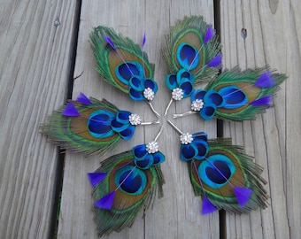 bridesmaids peacock bobby pin, Customize to match your wedding colors