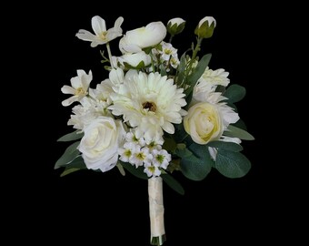 Daisy, rose, greasing, dahlia, wild, field flower bouquet, artificial flowers, eucalyptus, italian ruscus