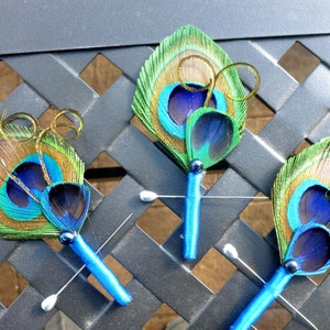 Peacock boutonniere, button hole, corsage, customizable