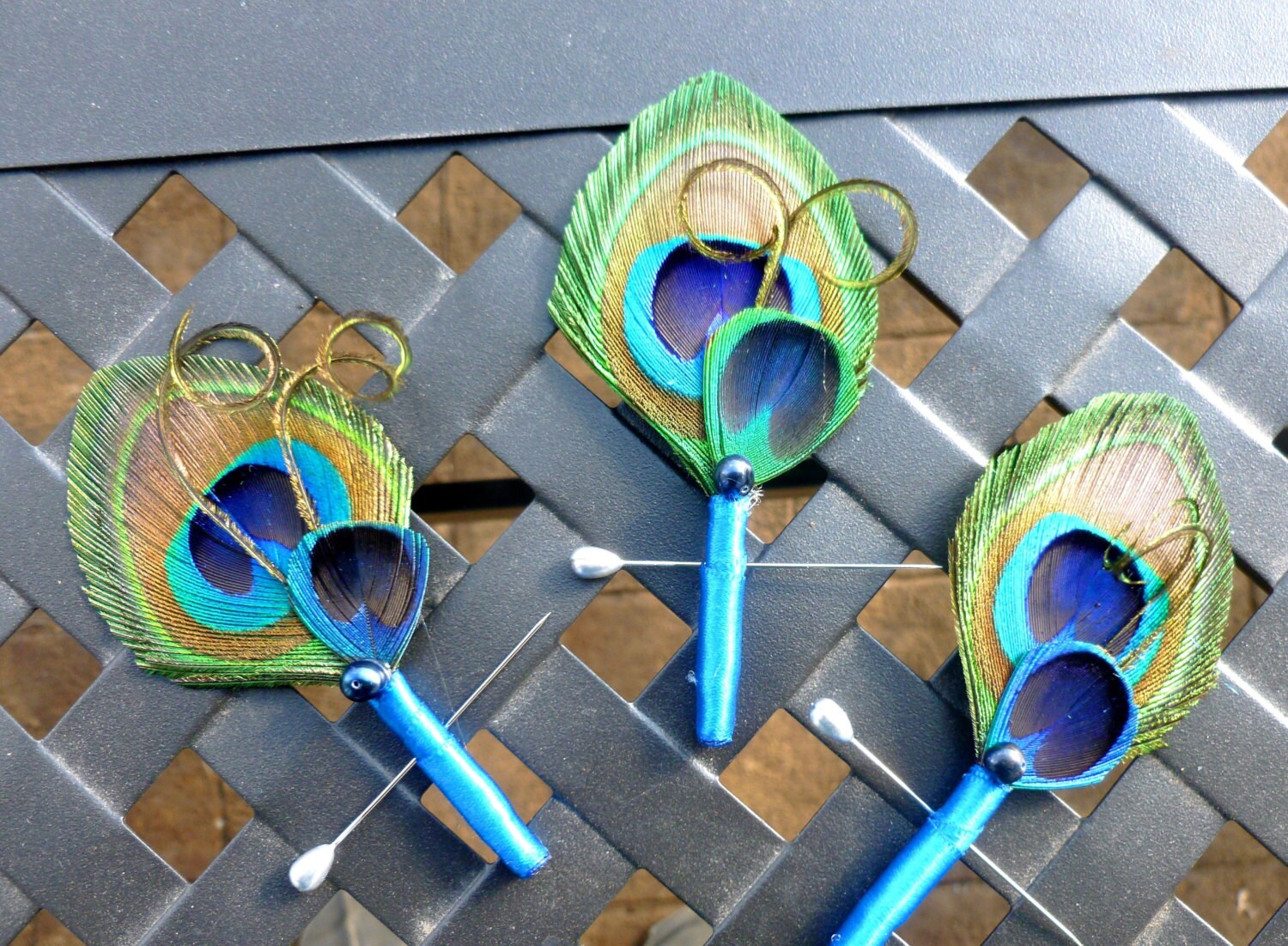 Peacock boutonniere, button hole, corsage, customizable