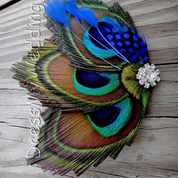 Peacock hair clip, fascinator, hair accessories, replace the green/blue with your wedding color
