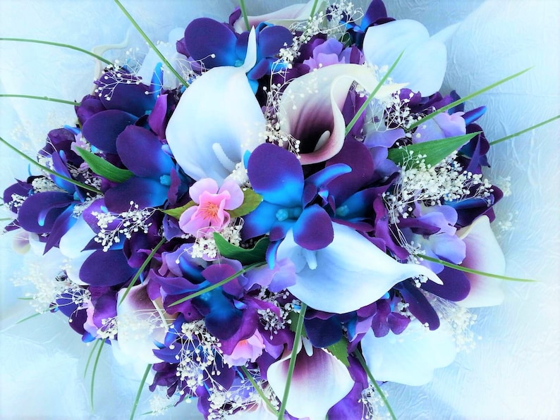 Galaxy Orchid Bridal Bouquet Purple Blue Island Orchid - Etsy