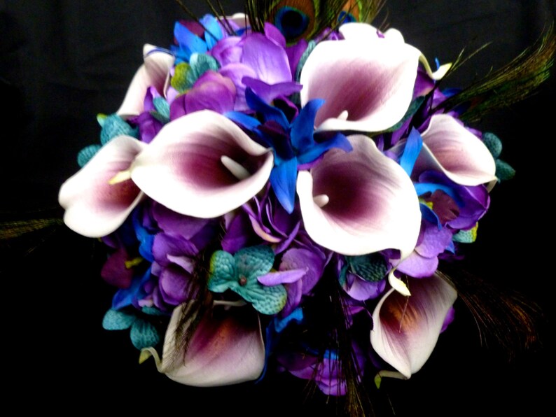 Purple hydrangea and picasso calla lily bouquet, small bridal bouquet, maid of honors or bridesmaids bouquet image 4