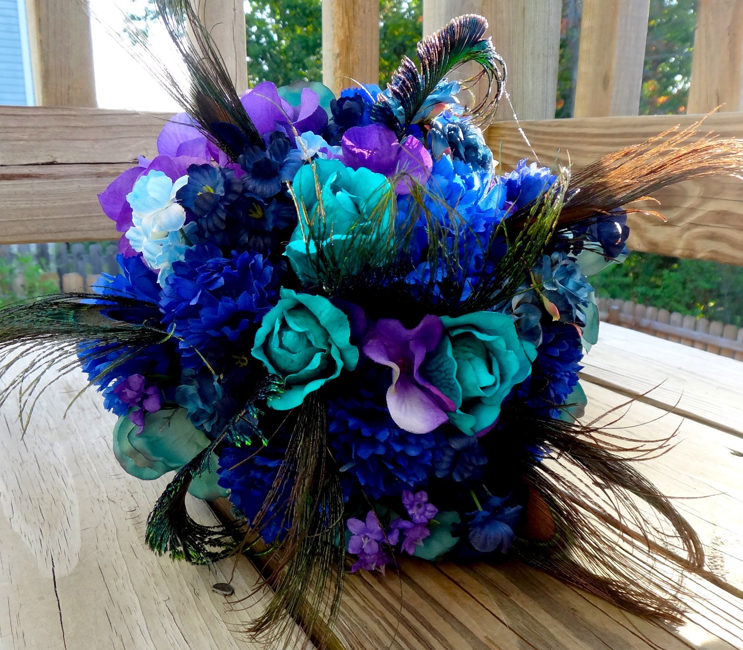 Peacock Bridal Bouquet Teal Purple Blue ...