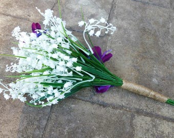 Ramo de novia Galaxy, orquídea morada, arreglo floral rústico para novias, alternativa azul, dama de honor, diseño floral artificial pintado a mano.