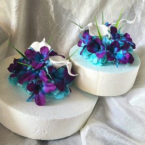 Galaxy Orchidee Tortendeko 2 Stück, lila blaue Orchideen, Cake Topper, Singapore Orchideen, Calla