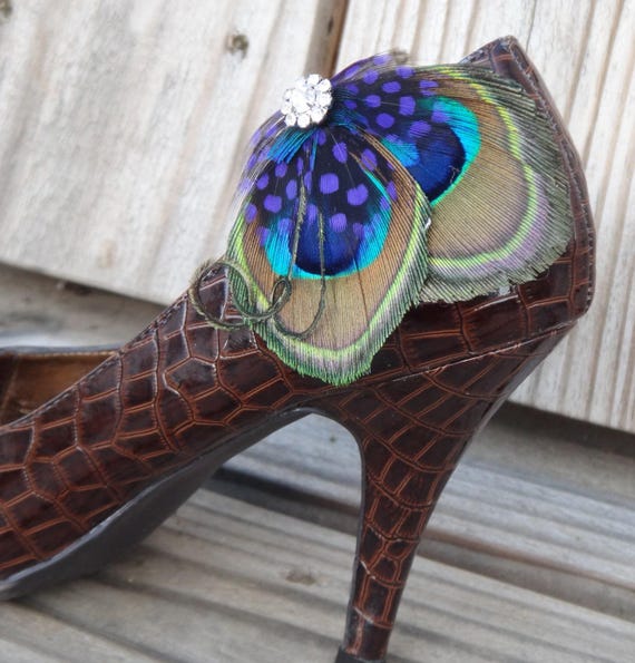 Peacock Shoe Clip Feather Bridal Accessory Wedding Footwear Crystal Embellishment Bohemian Style Elegant Adornment Purple Decoration