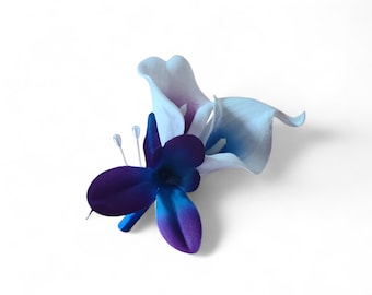 Calla lily, galaxy orchid boutonniere, corsage, real touch calla lilies