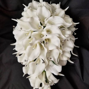 White real touch calla bouquet, Calla lily cascading bouquet, real touch calla lily bouquet