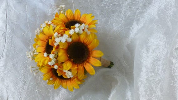 Bouquet De Tournesol Avec Gypsophile Bouquet De Fleurs Artificielles Automne Bouquet Champêtre Mariage