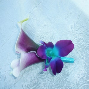 Picasso Calla lily galaxy orchid corsage, real touch calla lilies
