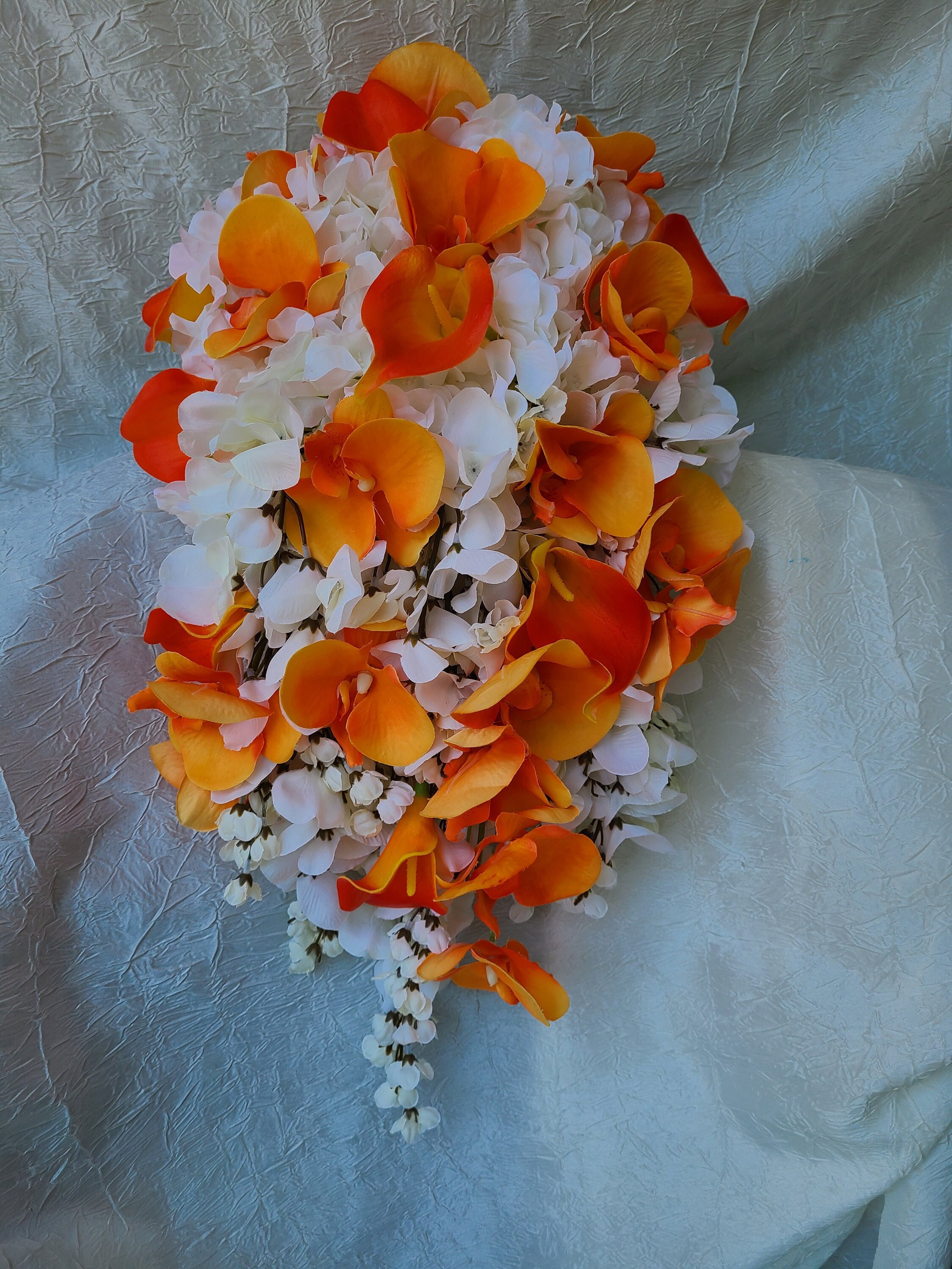 Bridal Cascade Bouquet, White, Orange Butterfly Orchid, Hydrangea Bouquet -  Etsy, image size:2250x3000