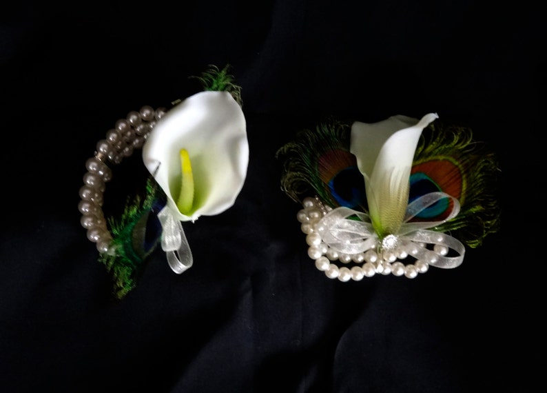 Calla Lily Wrist Corsage With Pearl Bracelet Customize Calla Etsy