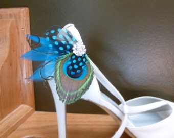 Peacock feather shoe clips, Customizable