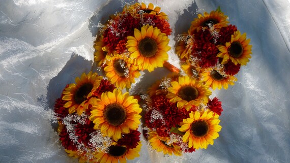 4 Bouquets De Fleurs Artificielles Orange - Pivoines, Tournesols, Chrysanthèmes - Décoration Maison Toute L'année