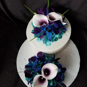 Galaxy orchid cake topper 2 pieces topper, purple blue orchid cake topper, Singapore orchids, calla