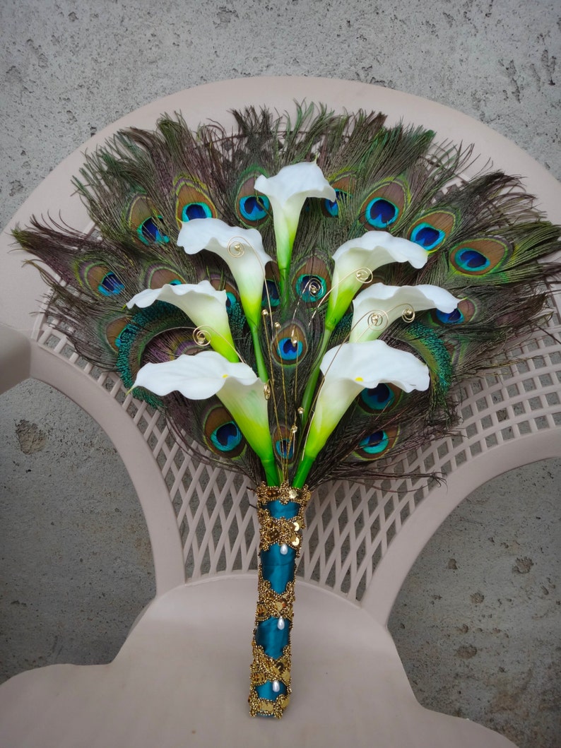 Calla lily peacock bouquet, fan bouquet, Customizable image 5