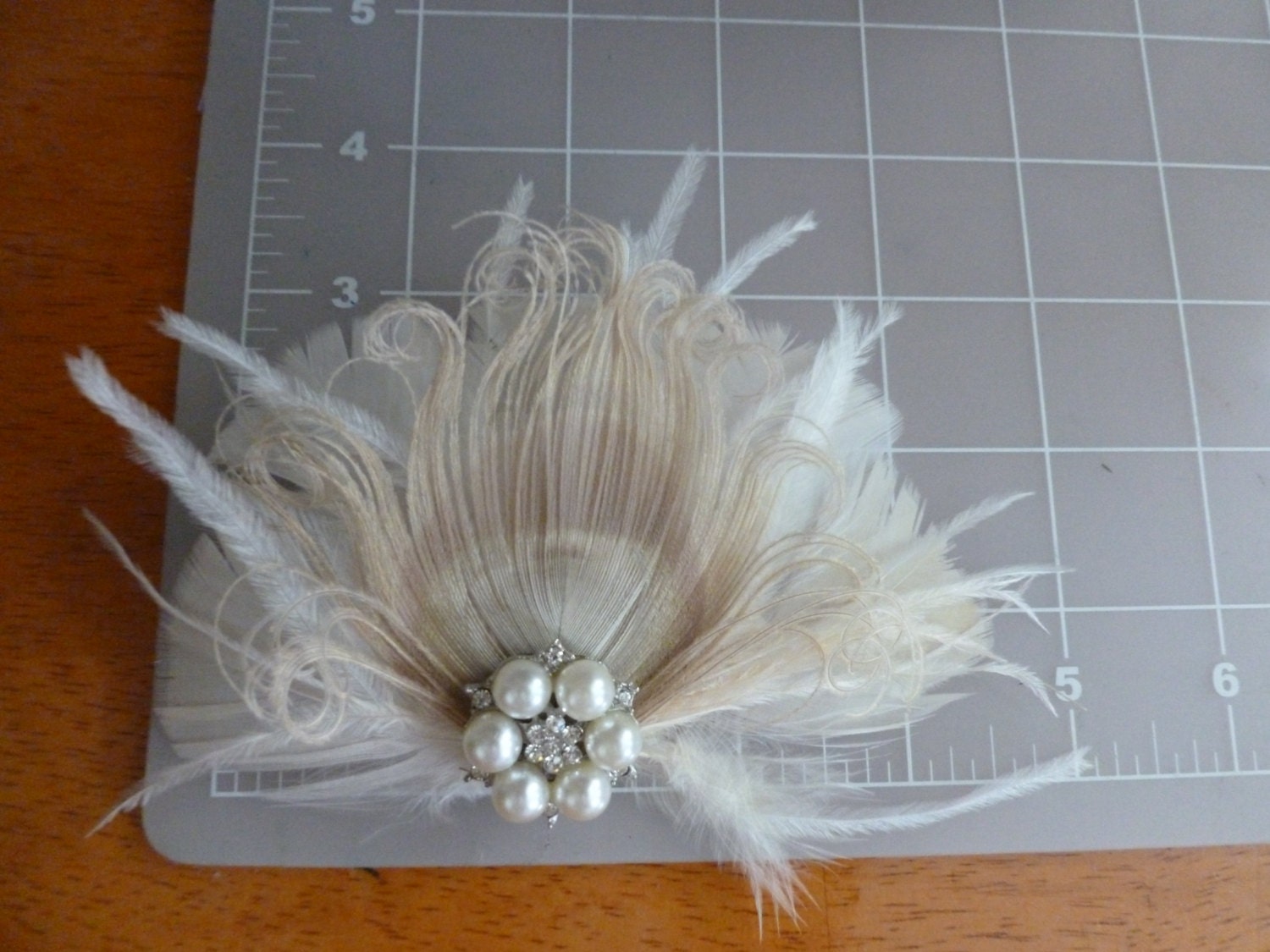 Bridal Feather Hair Piece, Pearl Rhinestone Clip - Etsy