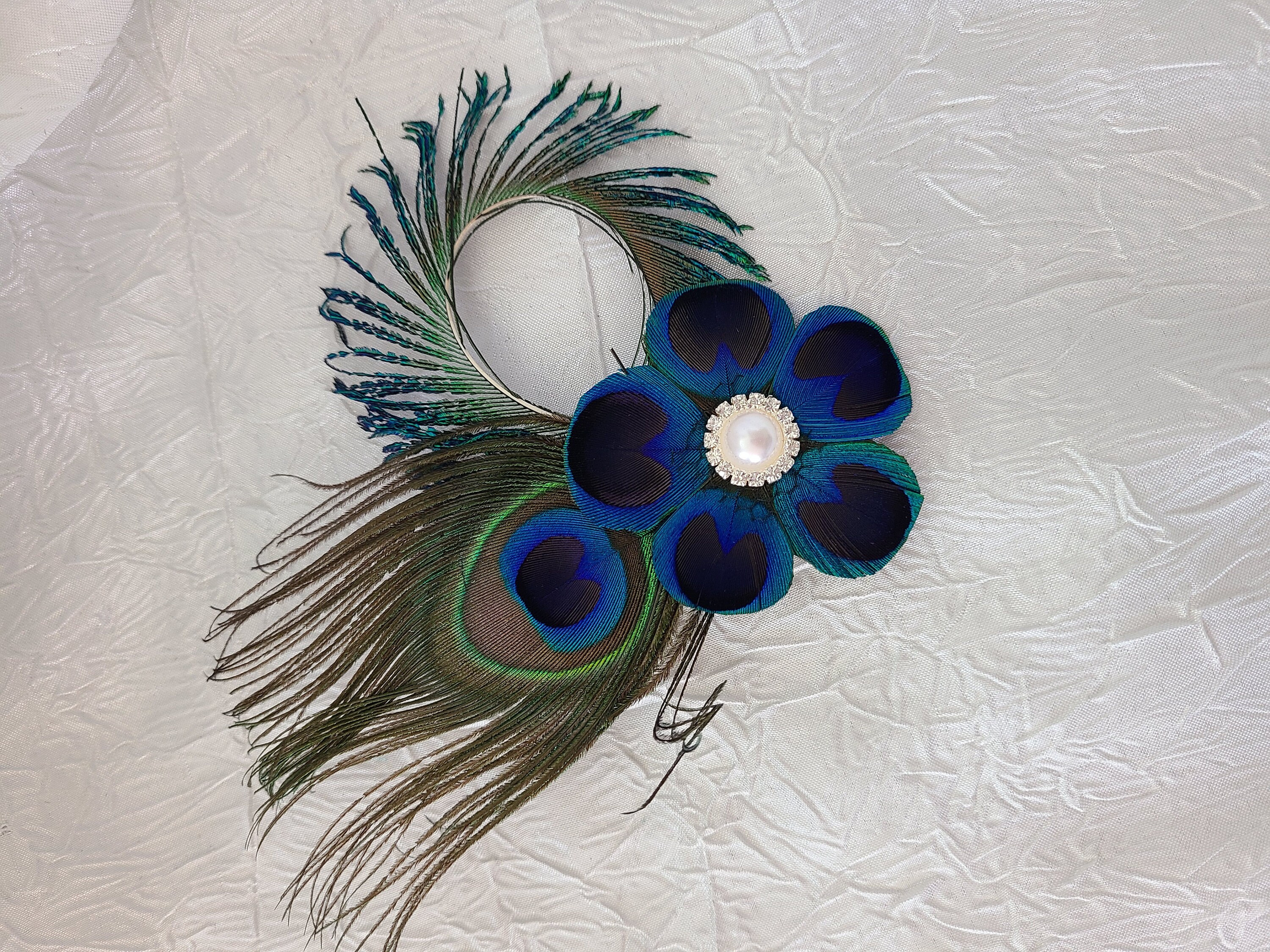 5664 2pcs Elegant Peacock Feather Hair Clip Charming Vintage Peacock Feather Crystal Flower Hair Clip Headpiece  main image 3