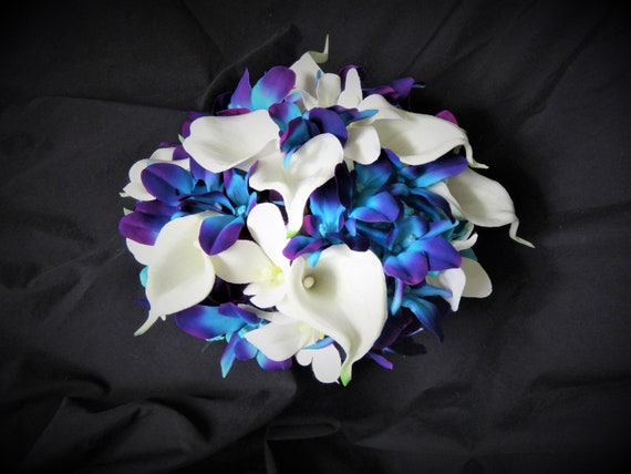 Galaxy Orchid Bridal Bouquet Calla Lily Turquoise Purple Etsy