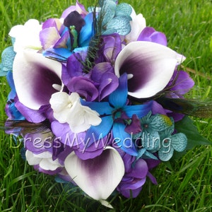 Purple hydrangea and picasso calla lily bouquet, small bridal bouquet, maid of honors or bridesmaids bouquet image 1