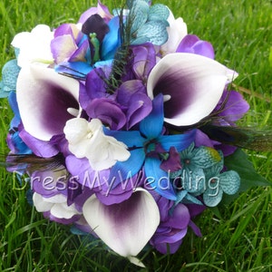 Purple hydrangea and picasso calla lily bouquet, small bridal bouquet, maid of honors or bridesmaids bouquet