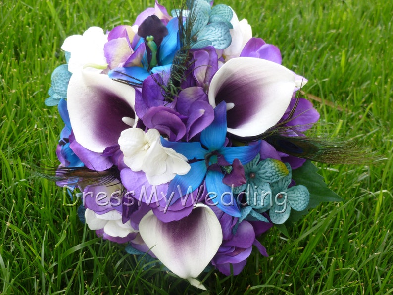 Purple hydrangea and picasso calla lily bouquet, small bridal bouquet, maid of honors or bridesmaids bouquet image 1