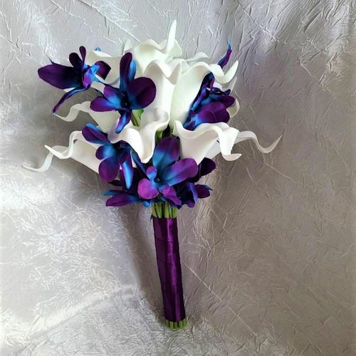 Calla Lily Purple Blue Orchid Bouquet Bridesmaids Bouquet - Etsy