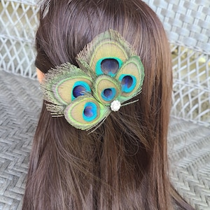 Peacock feather hair clip,  rhinestone, hair fascinator, peacock clip