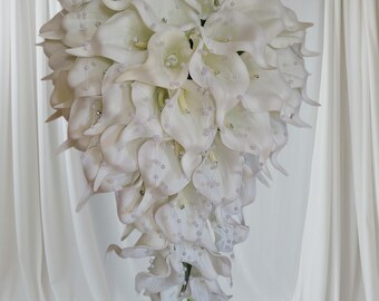 White calla lily bouquet, Calla lily cascading bouquet, real touch calla lily bouquet