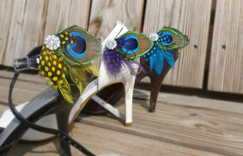 Peacock Feather Shoe Clips Customizable Etsy