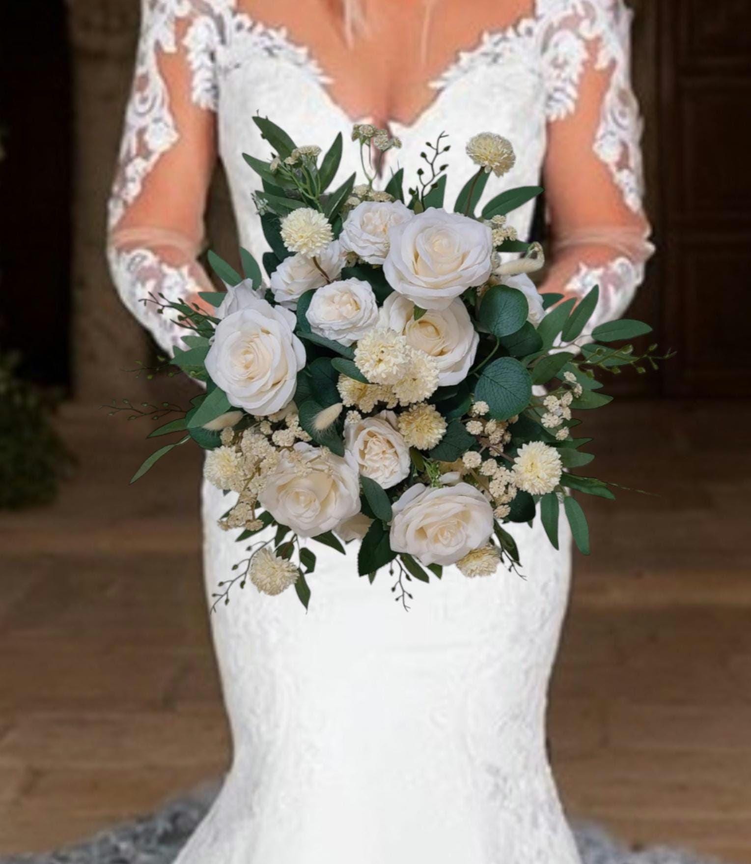 Ivory Cream Wedding Bouquet, Rose Bouquet, Peony, Chrysanthemum