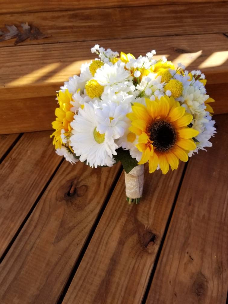 Sunflower Daisy Gerbera Daisy Baby s Breath Artificial Flower Bouquet Autumn Bouquet Bridal Bouquet Rustic Country Wedding Etsy Canada