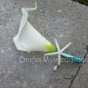 Calla lily boutonnière with starfish, real touch calla lily boutonniere, button hole