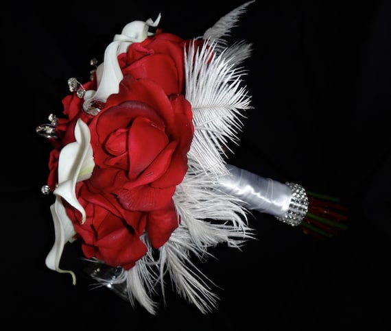 赤いバラの花束、赤と白の花束、ブライダルブーケ、赤、白、バラ