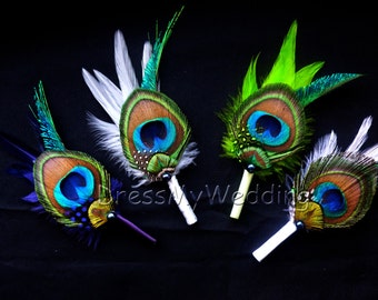 Peacock boutonniere, customizable