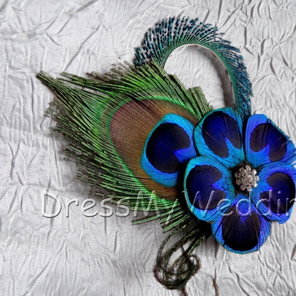 Peacock feather  hair clip "Elizabeth", bridal hair piece